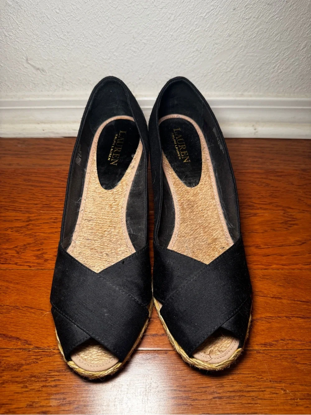 Lauren Ralph Lauren | Women’s Cecilia Black Espadrille Wedge Peep-Toe Size 10B